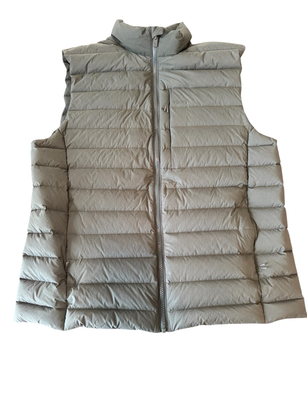 Vuori Steadfast Insulated Vest Mens Size Large Zip Up Green #V580 100% Down
